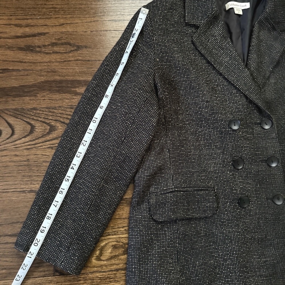 Coldwater Creek Blazer‎ Tweed Double Breasted Career Jacket Black Tan Size 14 - Picture 3 of 11